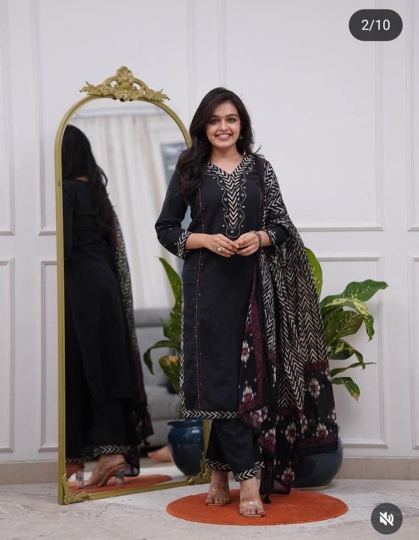 Midnight Elegance Black Printed Kurta Set with Dupatta