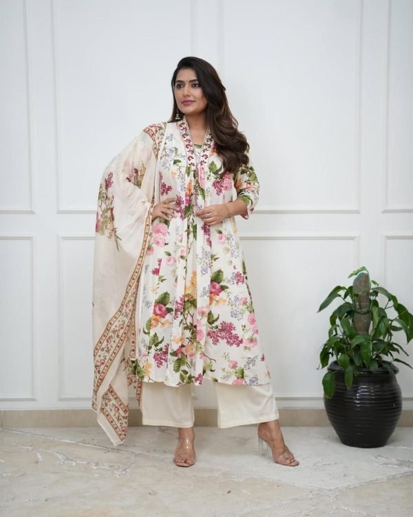 Floral Printed Cotton Kurta Set with Dupatta