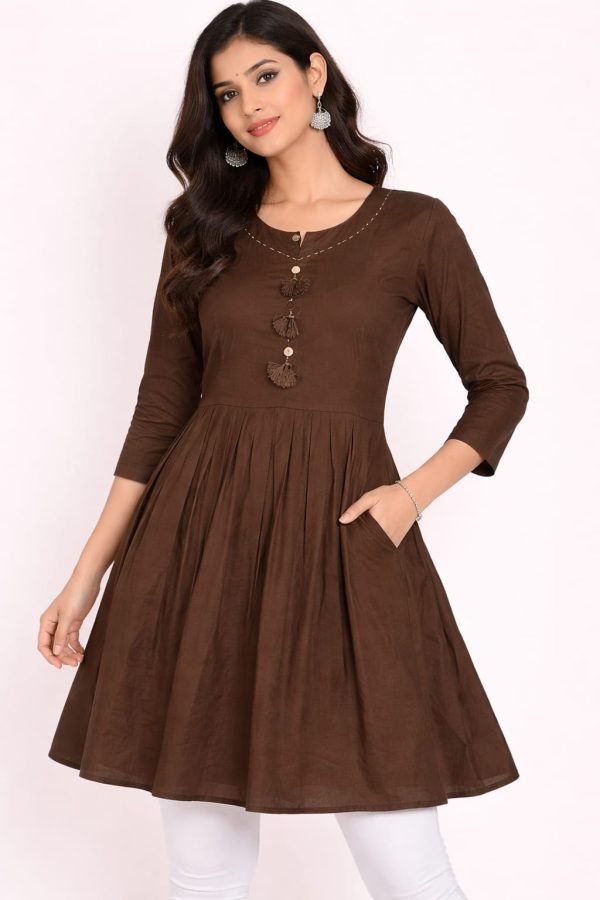 Elegant Brown Flared Short Kurti