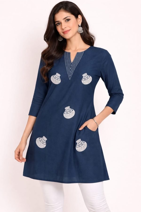 Indigo Blue Ethnic Printed Short Kurti