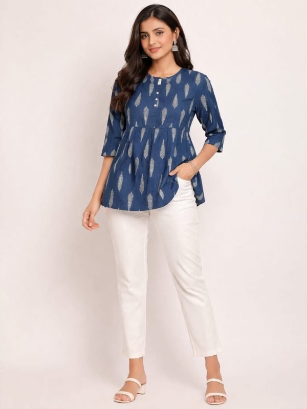 Indigo Blue Printed Peplum Short Kurti