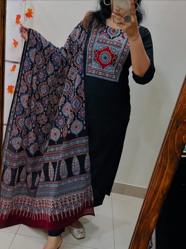 Black Printed Kurta Set with Designer Dupatta