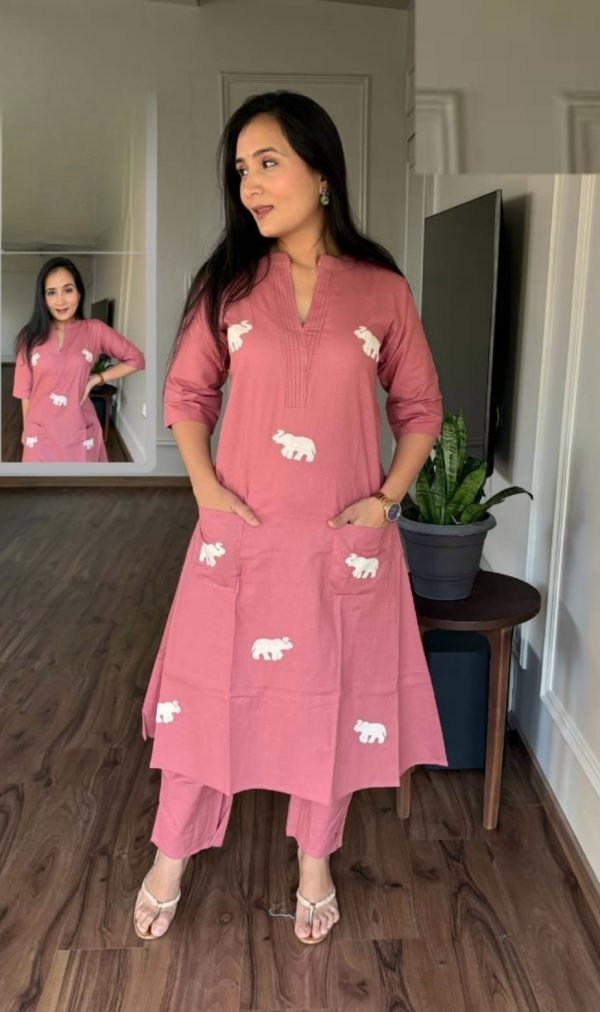 Peach Cotton Printed Kurta Palazzo Co-Ord Set