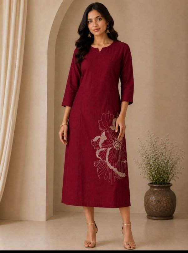 Women’s Maroon Floral Print Straight Kurti