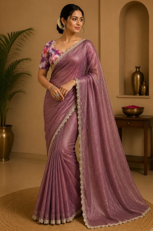Elegant Shimmer Lace Border Saree